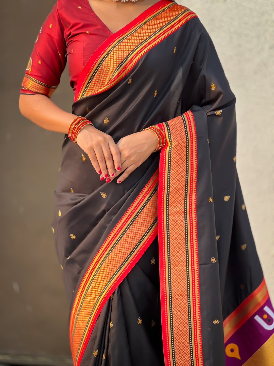Top Trending Vitthala Contrast Paithani Saree Rakhumai Soft Silk Traditional Design