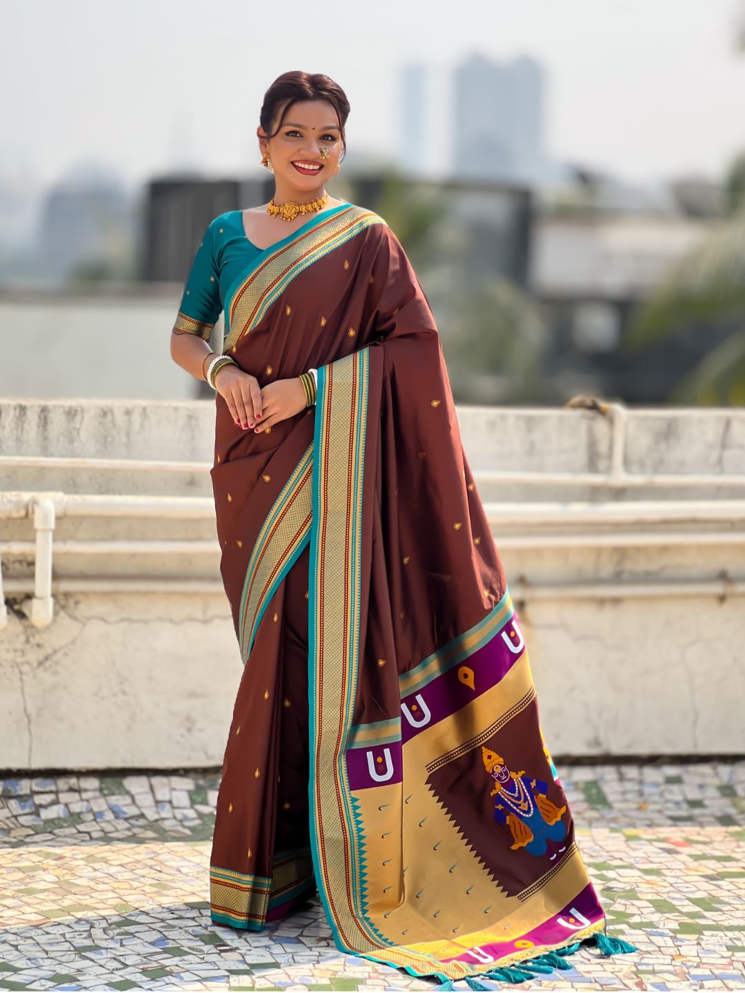 Top Trending Vitthala Contrast Paithani Saree Rakhumai Soft Silk Traditional Design