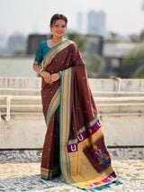 Top Trending Vitthala Contrast Paithani Saree Rakhumai Soft Silk Traditional Design