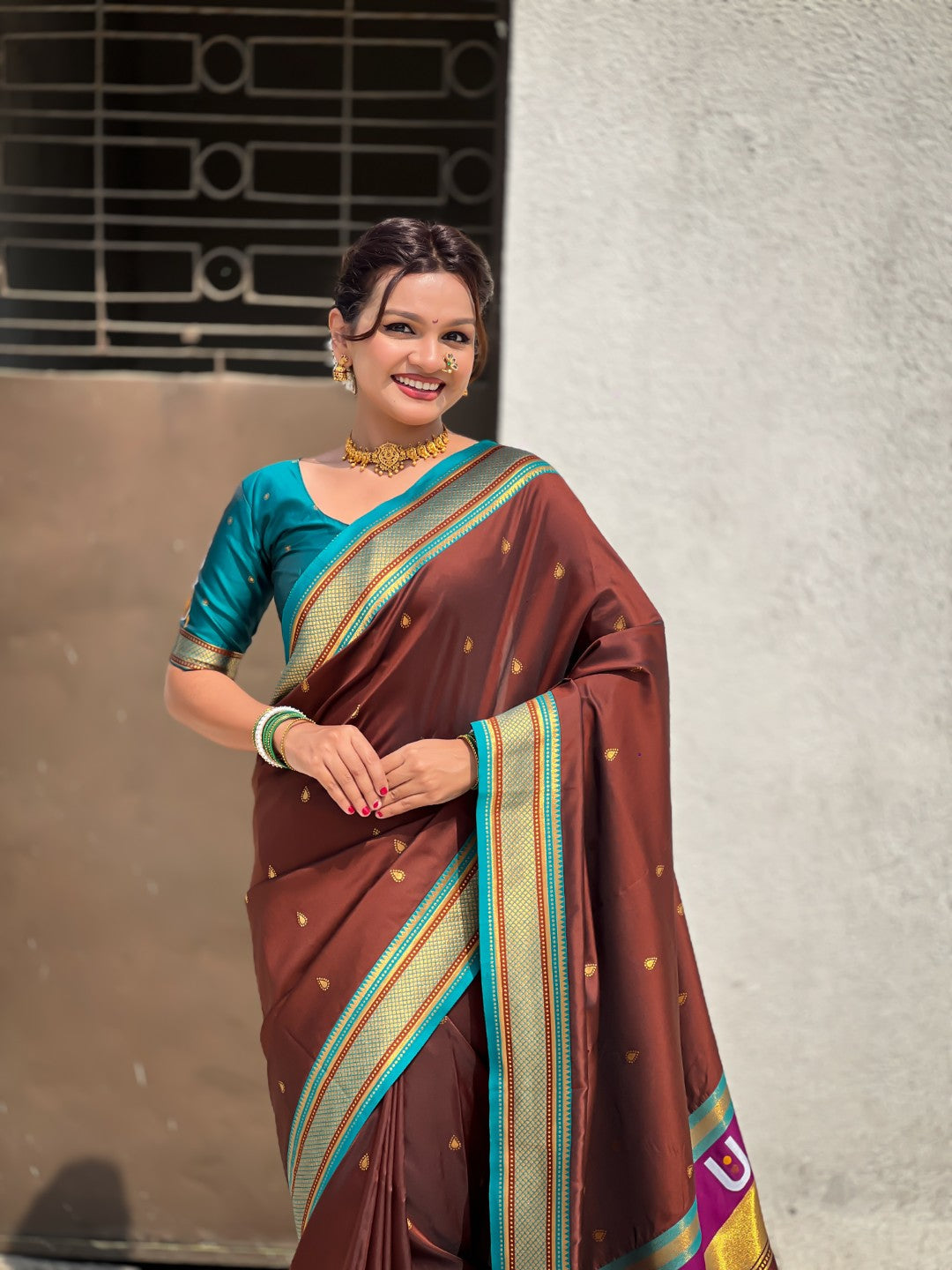 Top Trending Vitthala Contrast Paithani Saree Rakhumai Soft Silk Traditional Design