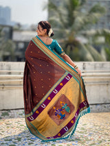 Top Trending Vitthala Contrast Paithani Saree Rakhumai Soft Silk Traditional Design