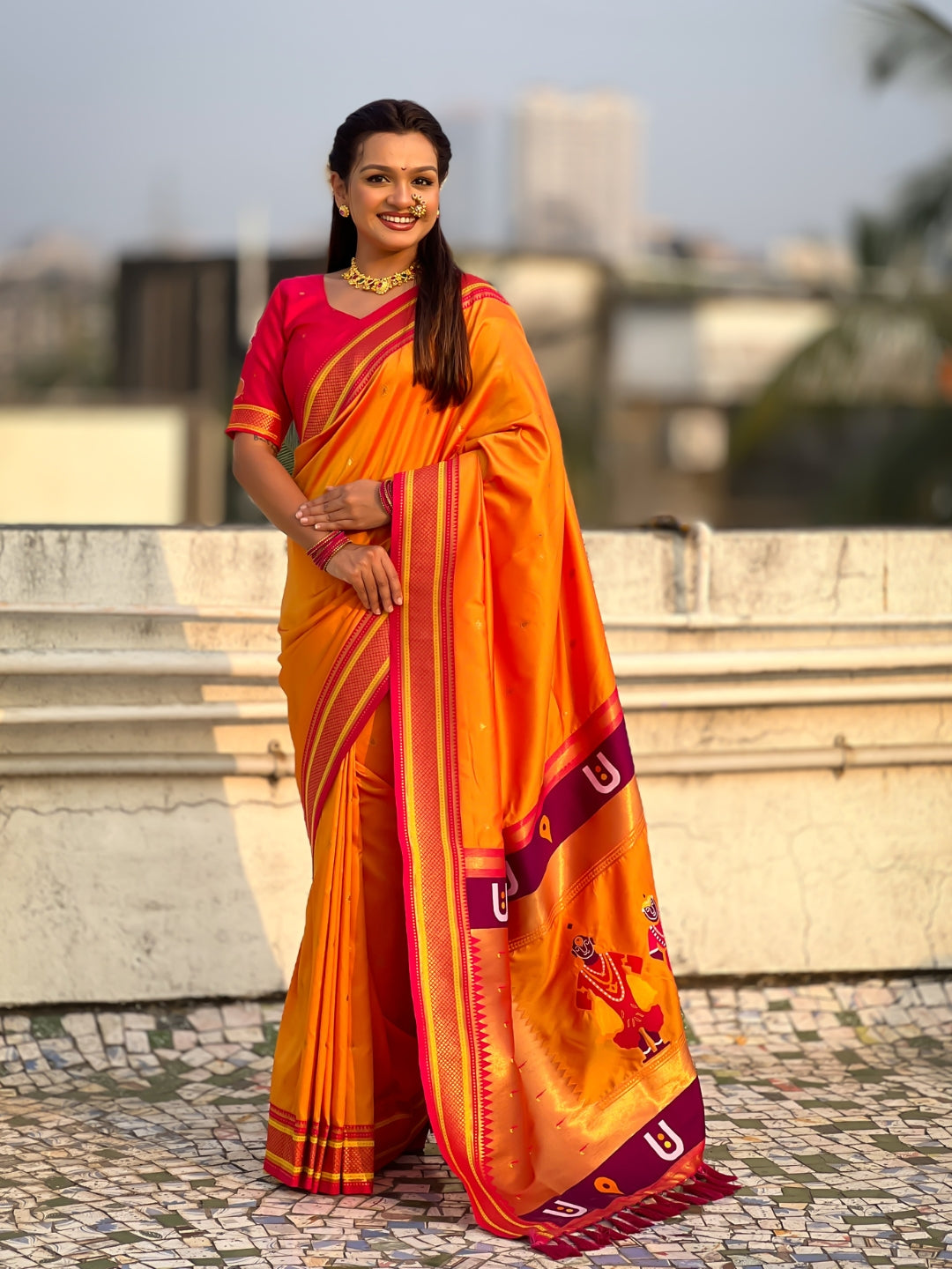 Top Trending Vitthala Contrast Paithani Saree Rakhumai Soft Silk Traditional Design