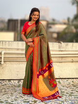 Top Trending Vitthala Contrast Paithani Saree Rakhumai Soft Silk Traditional Design