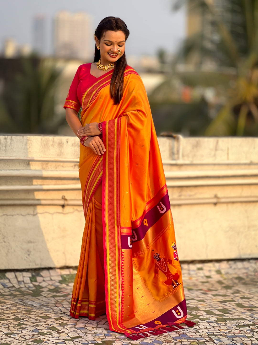 Top Trending Vitthala Contrast Paithani Saree Rakhumai Soft Silk Traditional Design