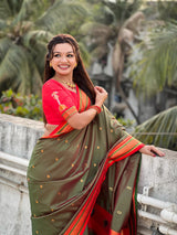 Top Trending Vitthala Contrast Paithani Saree Rakhumai Soft Silk Traditional Design