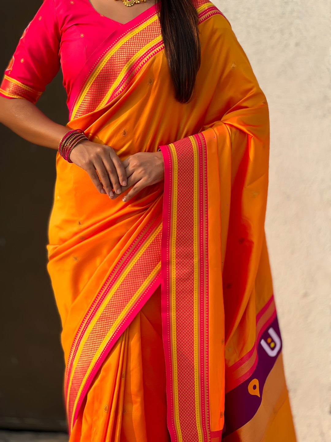 Top Trending Vitthala Contrast Paithani Saree Rakhumai Soft Silk Traditional Design