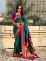 Top Trending Vitthala Contrast Paithani Saree Rakhumai Soft Silk Traditional Design
