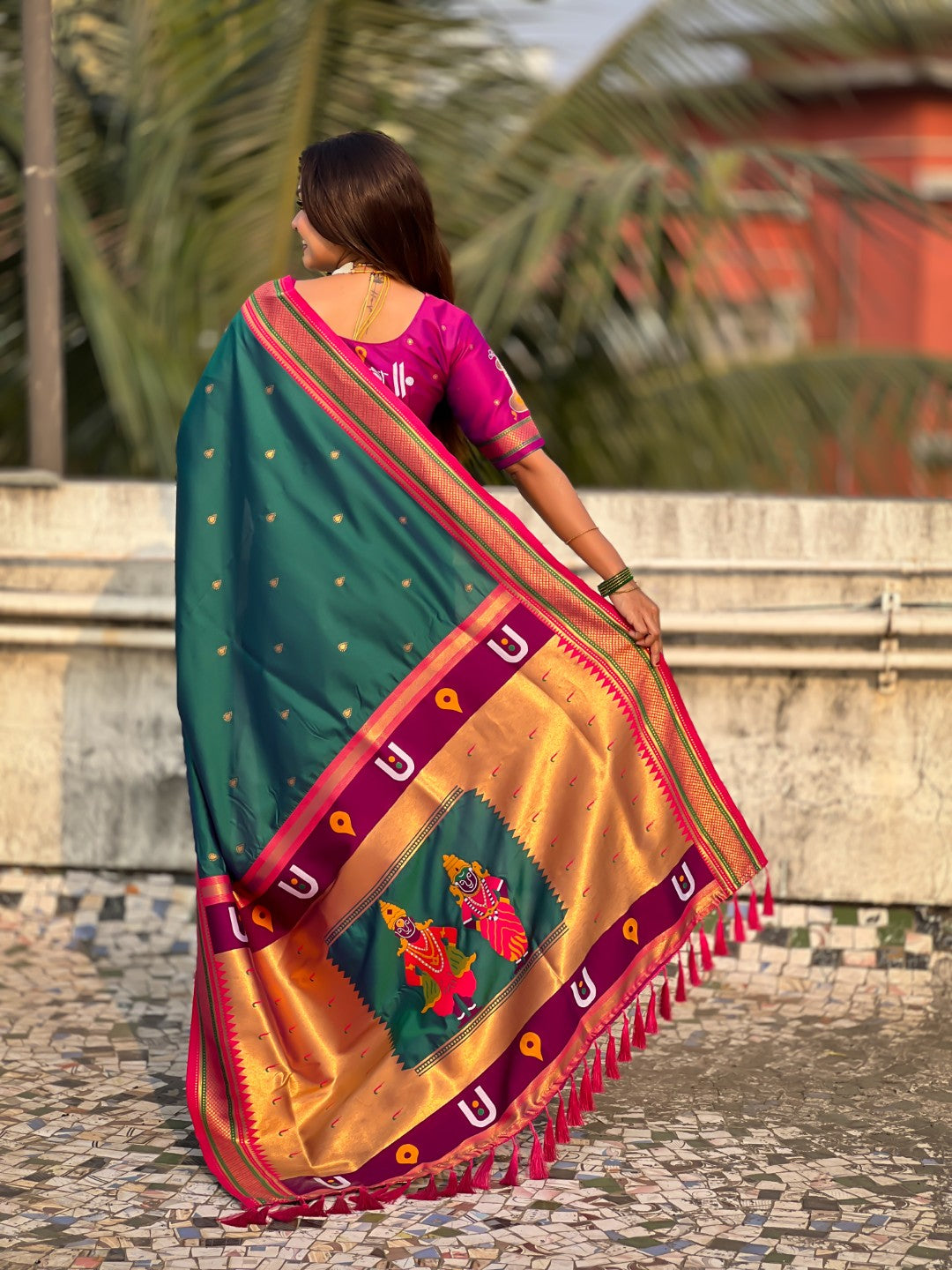 Top Trending Vitthala Contrast Paithani Saree Rakhumai Soft Silk Traditional Design