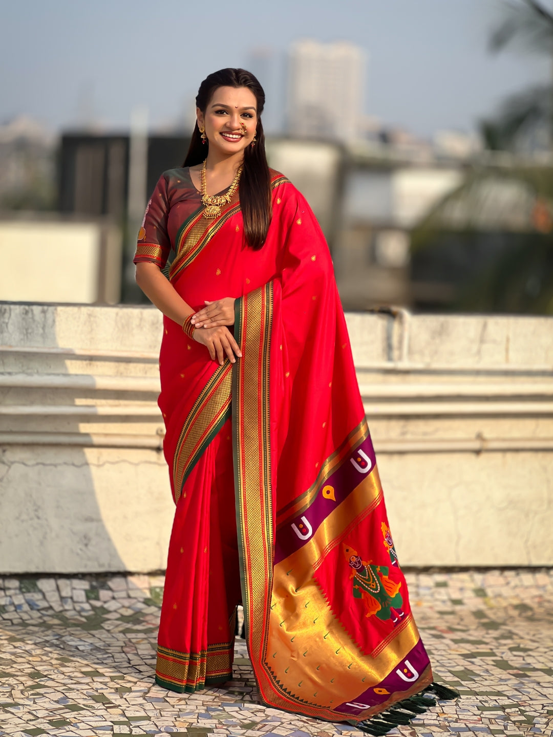Top Trending Vitthala Contrast Paithani Saree Rakhumai Soft Silk Traditional Design