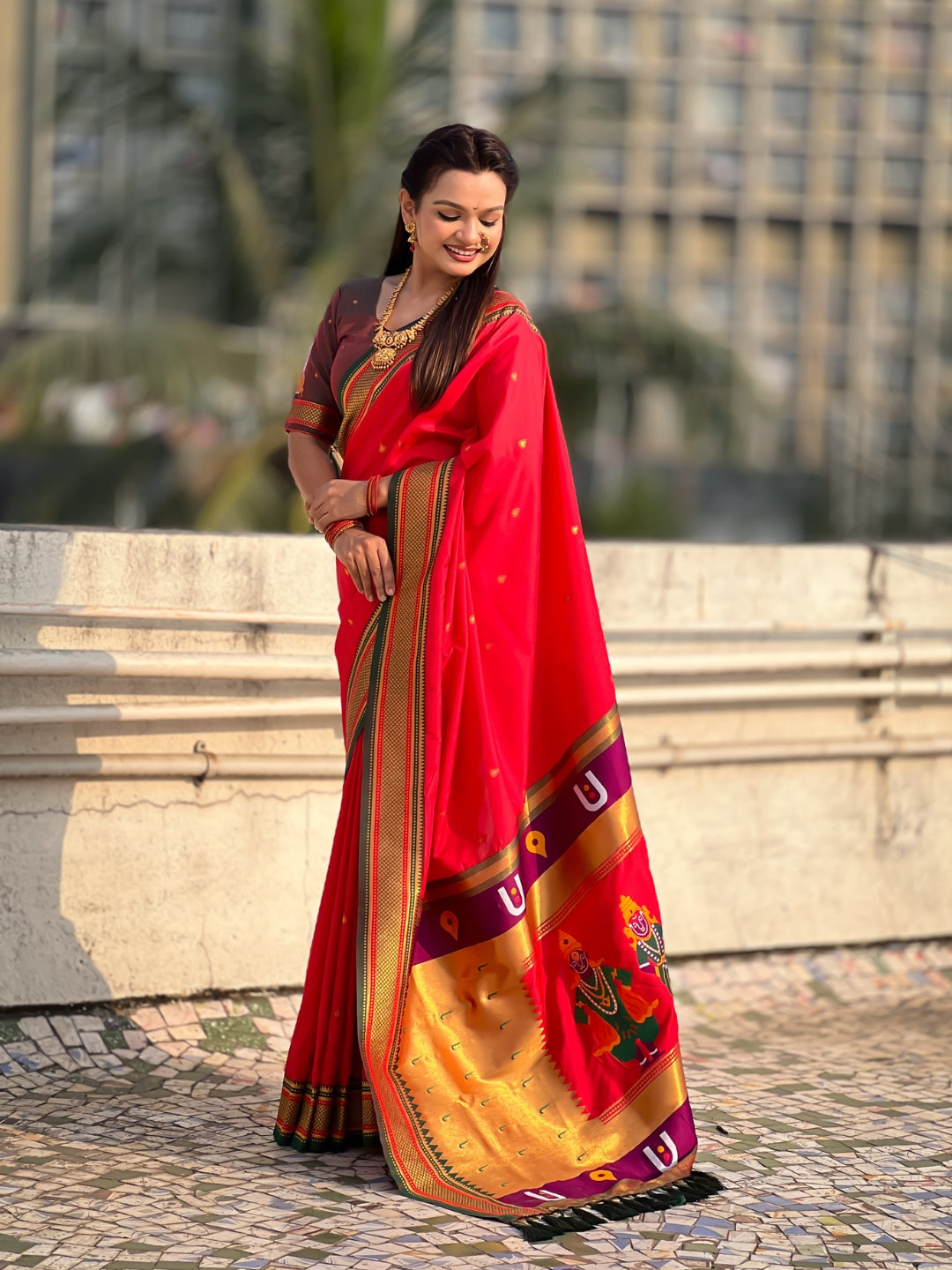 Top Trending Vitthala Contrast Paithani Saree Rakhumai Soft Silk Traditional Design