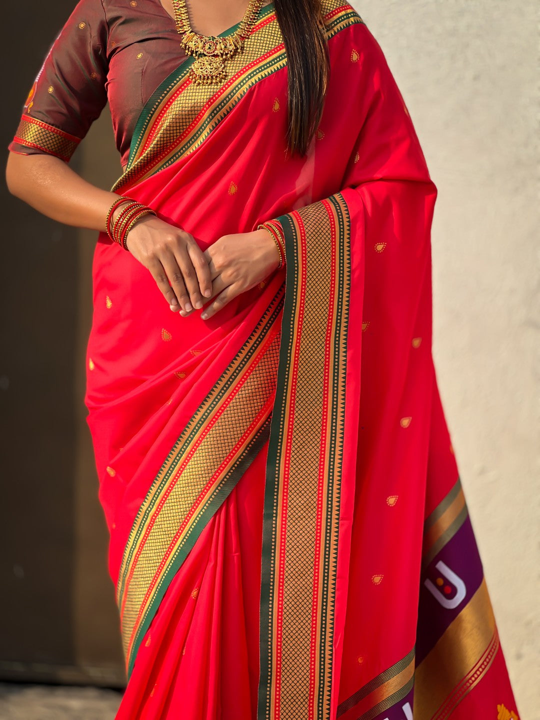 Top Trending Vitthala Contrast Paithani Saree Rakhumai Soft Silk Traditional Design