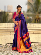 Top Trending Vitthala Contrast Paithani Saree Rakhumai Soft Silk Traditional Design