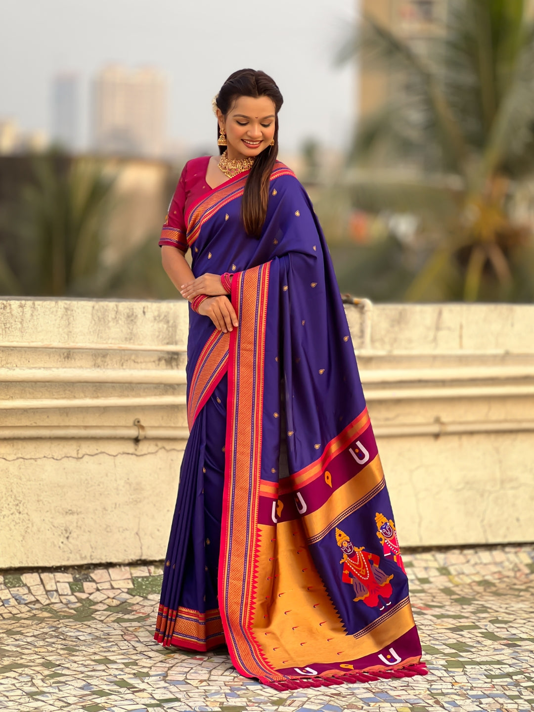Top Trending Vitthala Contrast Paithani Saree Rakhumai Soft Silk Traditional Design