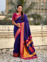 Top Trending Vitthala Contrast Paithani Saree Rakhumai Soft Silk Traditional Design