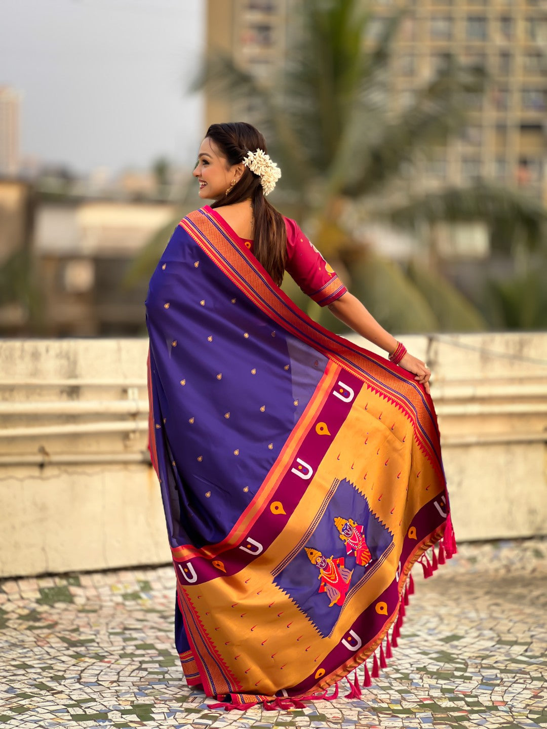 Top Trending Vitthala Contrast Paithani Saree Rakhumai Soft Silk Traditional Design