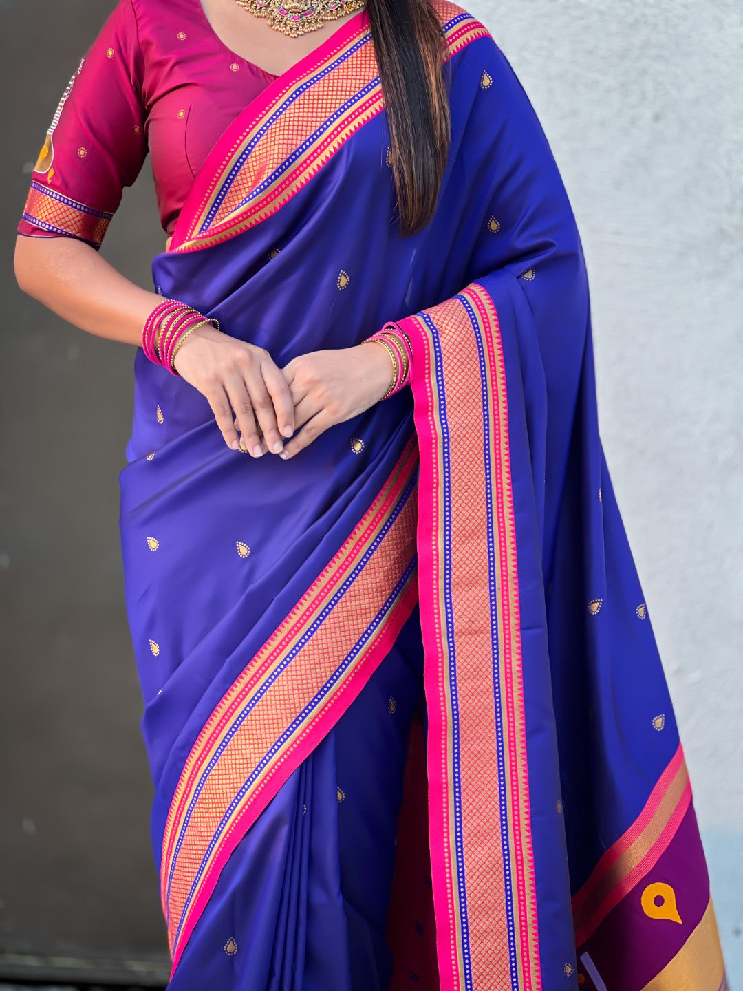 Top Trending Vitthala Contrast Paithani Saree Rakhumai Soft Silk Traditional Design