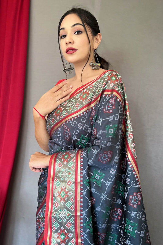 Slate Green Patola Saree