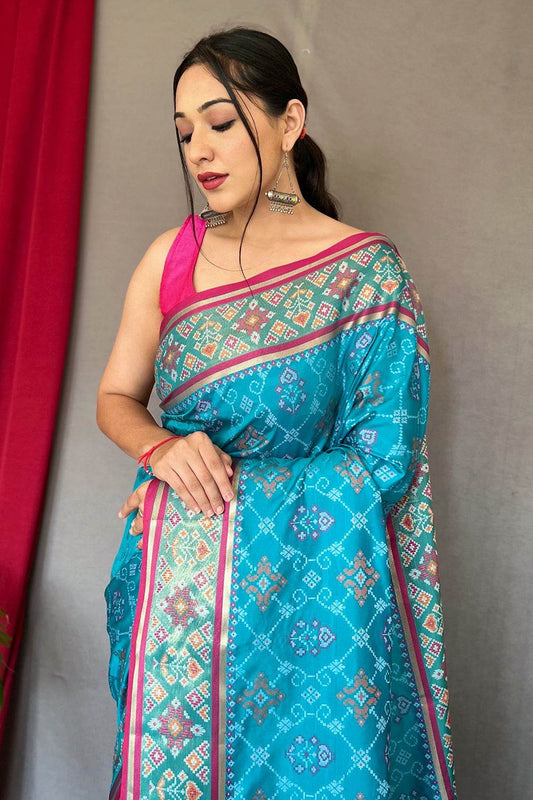Cyaan Blue Patola Saree