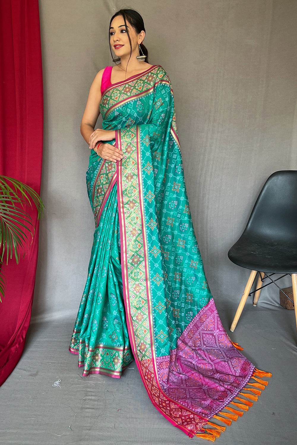 Seafoam Blue Patola Saree