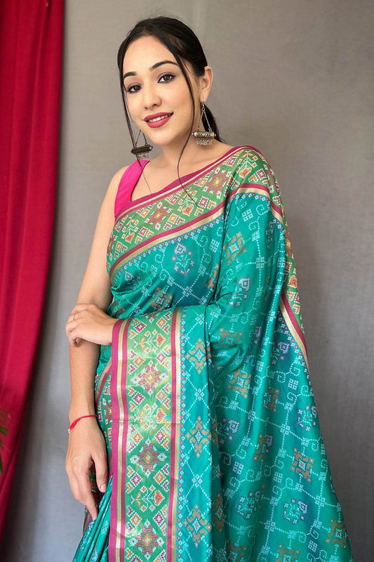 Seafoam Blue Patola Saree