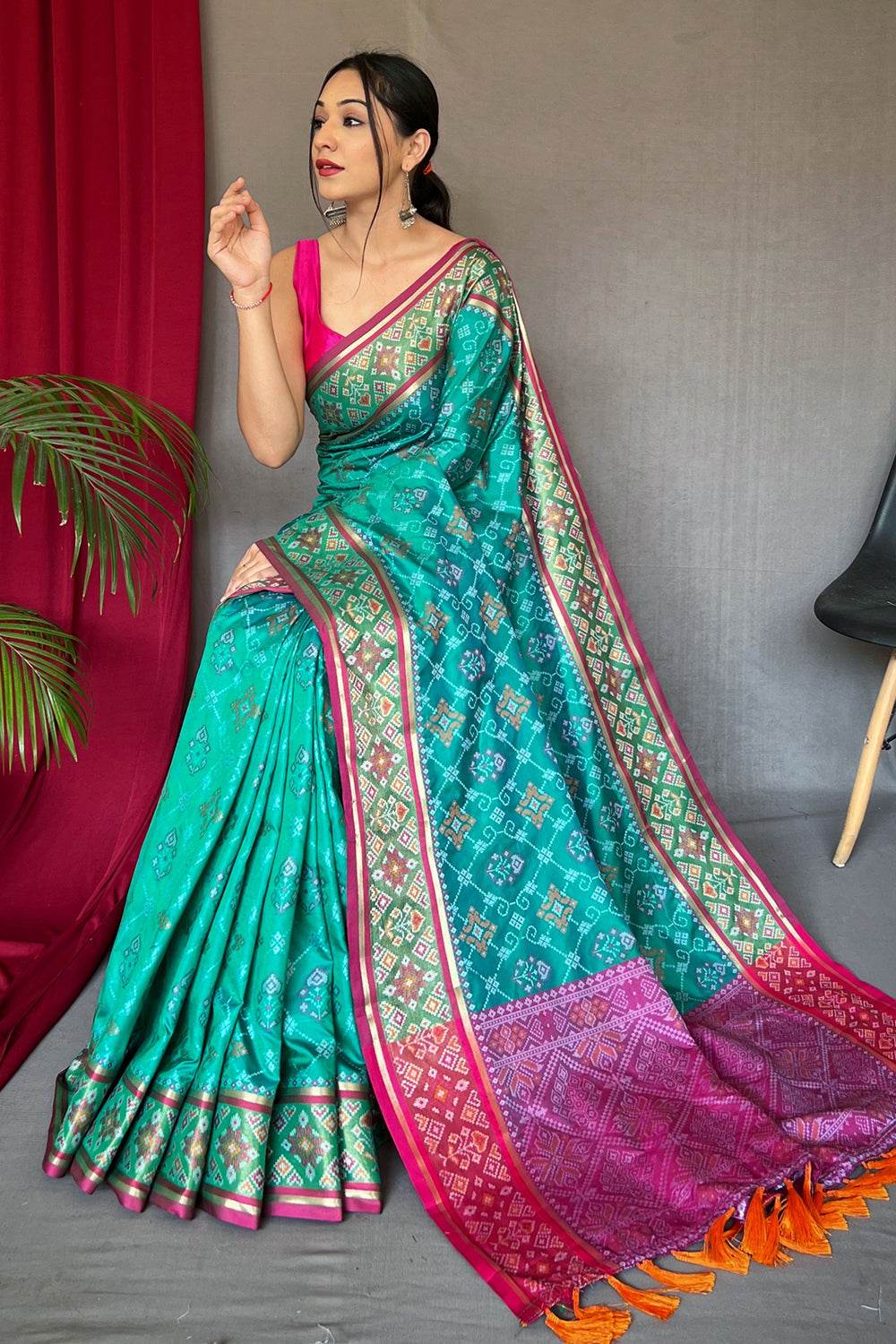 Seafoam Blue Patola Saree