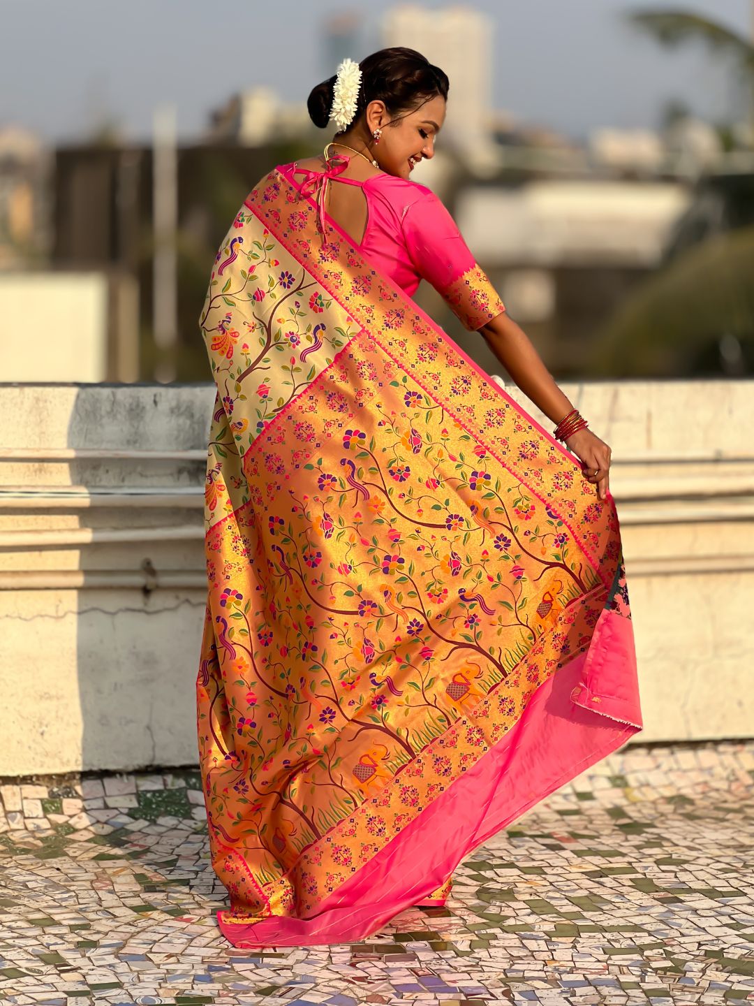 Cream Luxury Original Brocade Paithani Tissue Saree with Traditional Motifs  Meenakari Pallu Jaal Zari Woven Saree