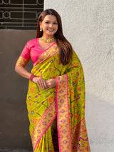 Mehendi Luxury Original Brocade Paithani Tissue Saree with Traditional Motifs & Meenakari Pallu Jaal Zari Woven Saree