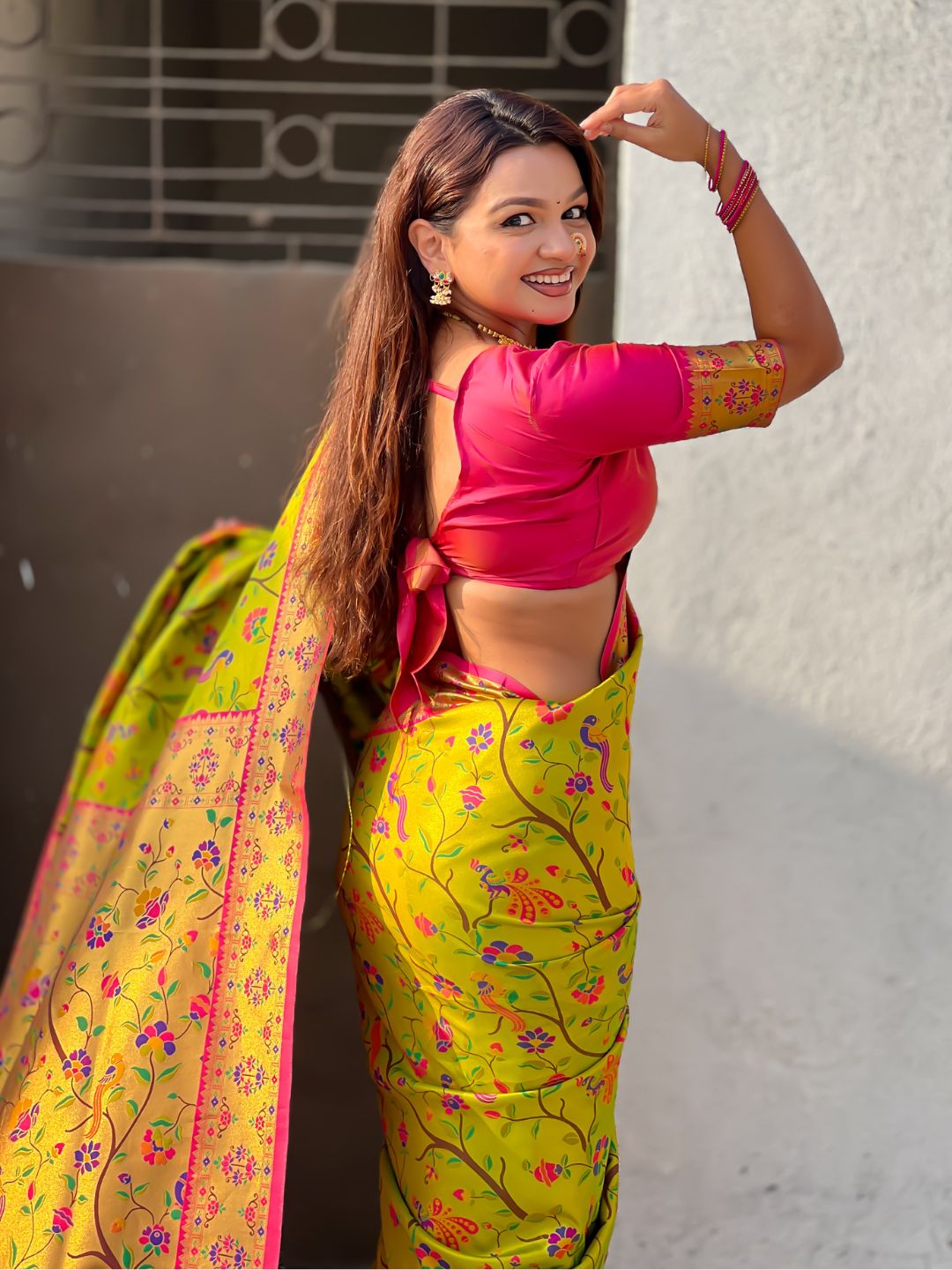 Mehendi Luxury Original Brocade Paithani Tissue Saree with Traditional Motifs & Meenakari Pallu Jaal Zari Woven Saree