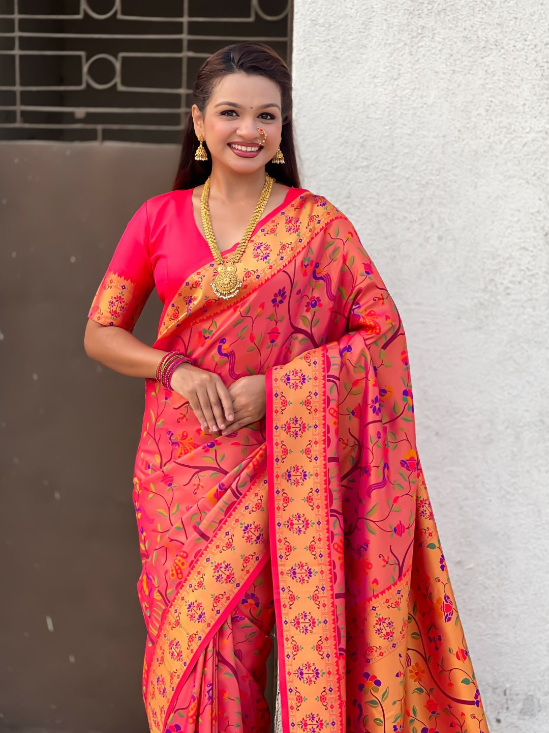 Pink Luxury Original Brocade Paithani Tissue Saree with Traditional Motifs  Meenakari Pallu Jaal Zari Woven Saree