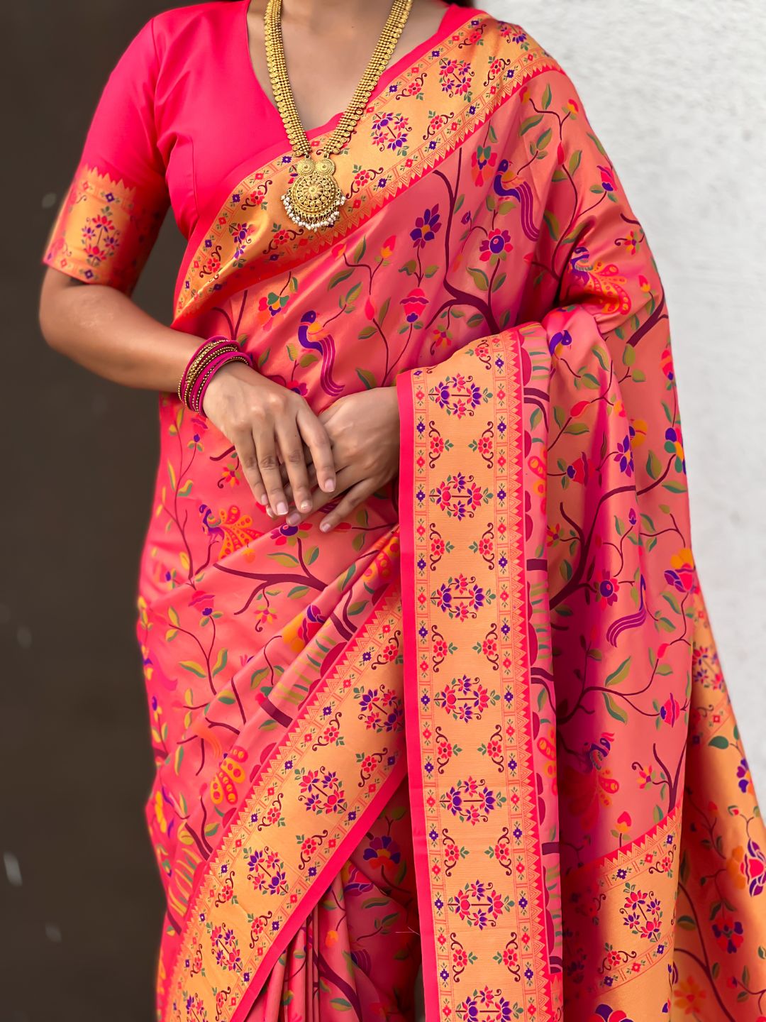 Pink Luxury Original Brocade Paithani Tissue Saree with Traditional Motifs  Meenakari Pallu Jaal Zari Woven Saree