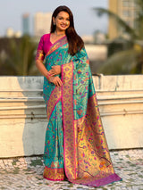Blue Luxury Original Brocade Paithani Tissue Saree with Traditional Motifs  Meenakari Pallu Jaal Zari Woven Saree