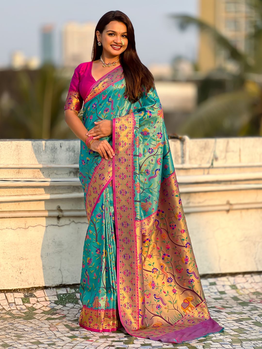 Blue Luxury Original Brocade Paithani Tissue Saree with Traditional Motifs  Meenakari Pallu Jaal Zari Woven Saree