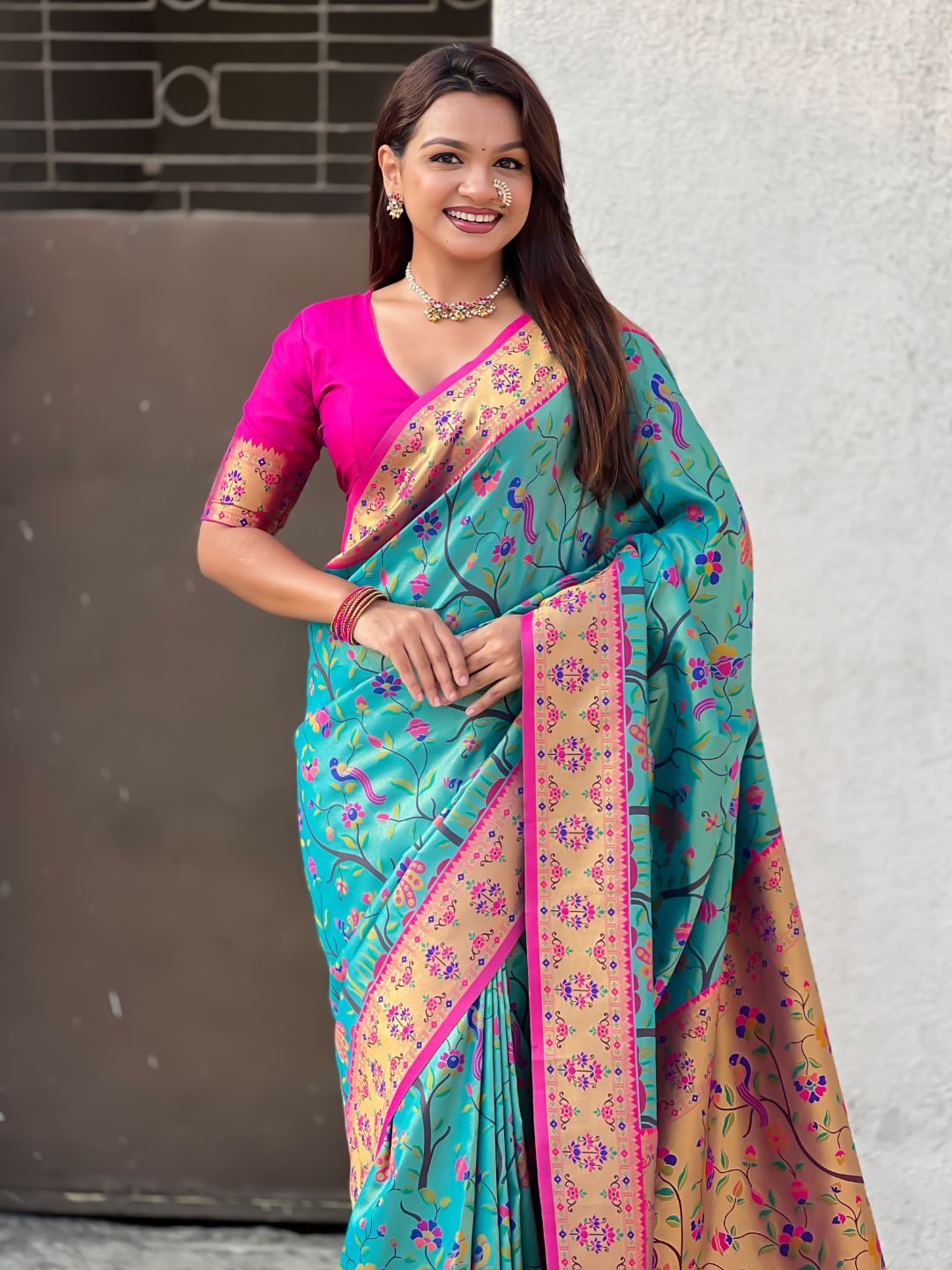 Blue Luxury Original Brocade Paithani Tissue Saree with Traditional Motifs  Meenakari Pallu Jaal Zari Woven Saree