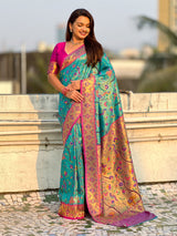 Blue Luxury Original Brocade Paithani Tissue Saree with Traditional Motifs  Meenakari Pallu Jaal Zari Woven Saree