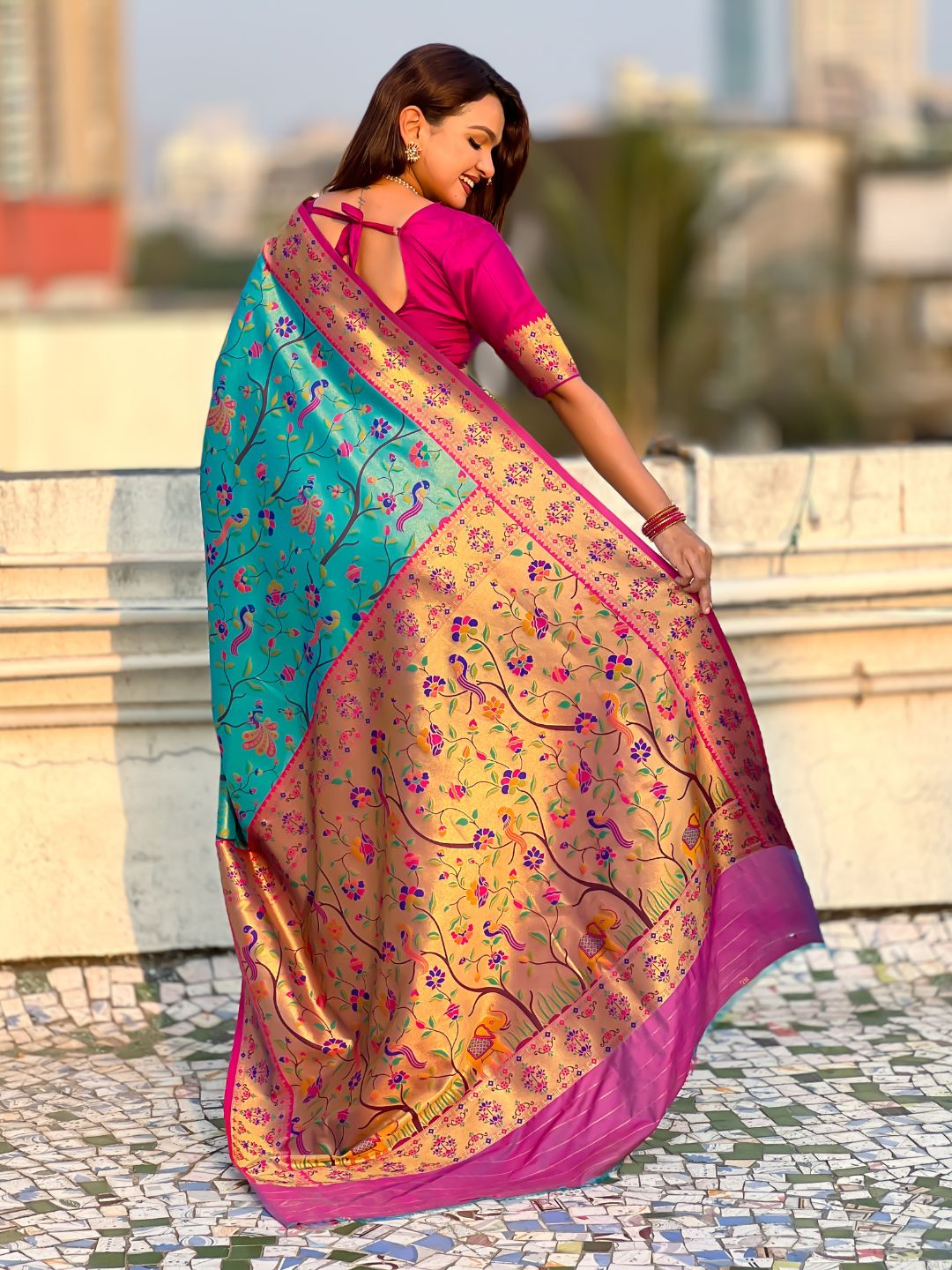 Blue Luxury Original Brocade Paithani Tissue Saree with Traditional Motifs  Meenakari Pallu Jaal Zari Woven Saree