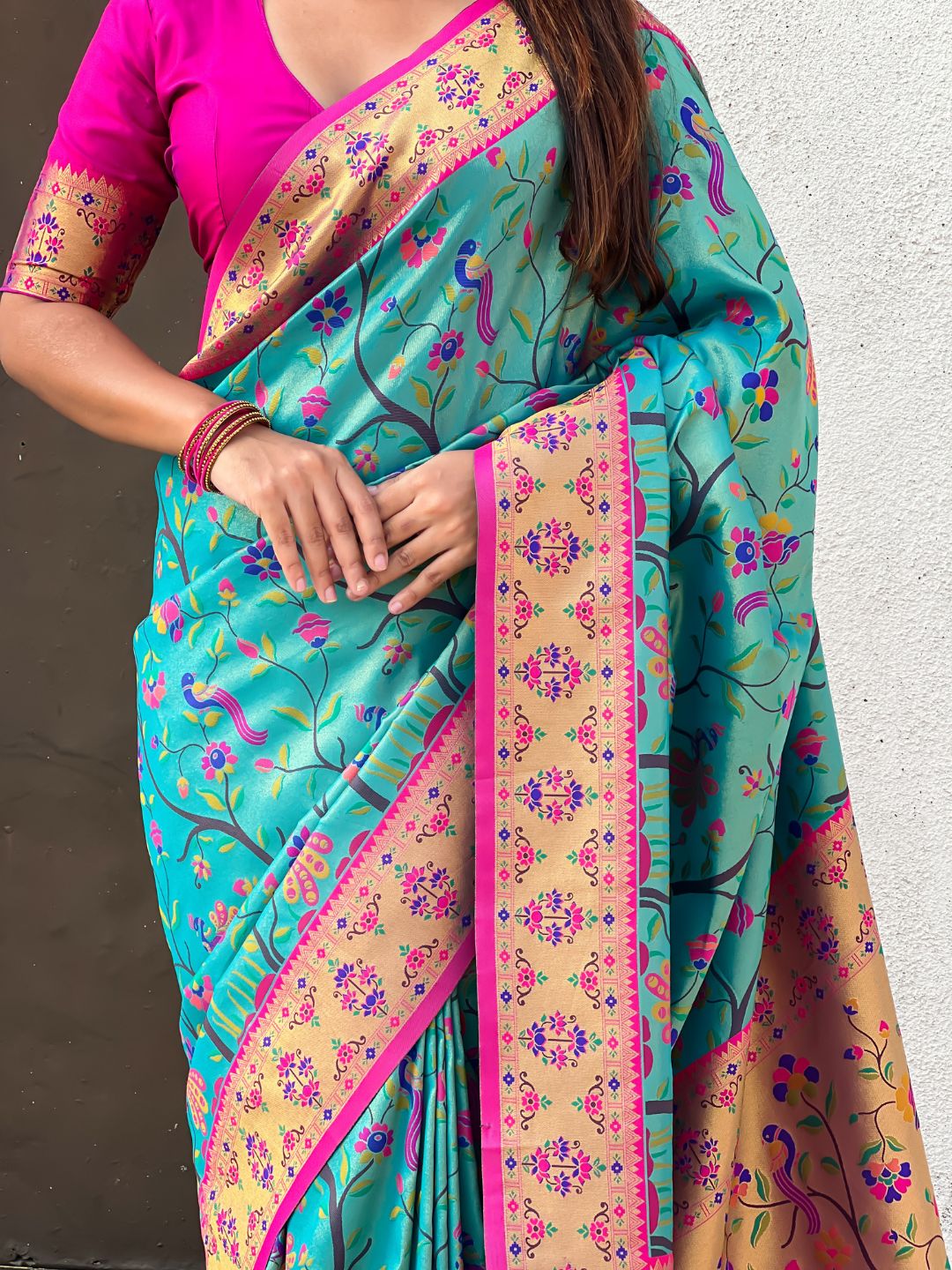 Blue Luxury Original Brocade Paithani Tissue Saree with Traditional Motifs  Meenakari Pallu Jaal Zari Woven Saree