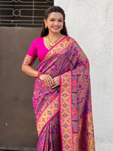 Violet Luxury Original Brocade Paithani Tissue Saree with Traditional Motifs & Meenakari Pallu Jaal Zari Woven Saree