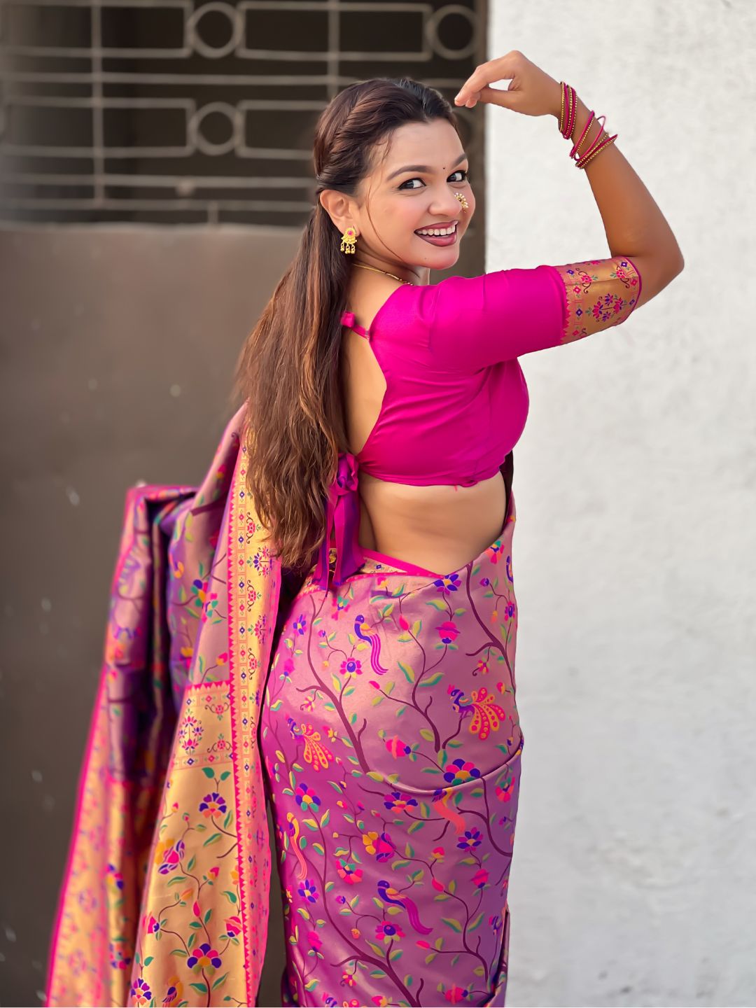 Violet Luxury Original Brocade Paithani Tissue Saree with Traditional Motifs & Meenakari Pallu Jaal Zari Woven Saree