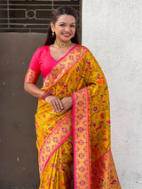 Yellow Gold Luxury Original Brocade Paithani Tissue Saree with Traditional Motifs  Meenakari Pallu Jaal Zari Woven Saree