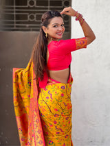 Yellow Gold Luxury Original Brocade Paithani Tissue Saree with Traditional Motifs  Meenakari Pallu Jaal Zari Woven Saree