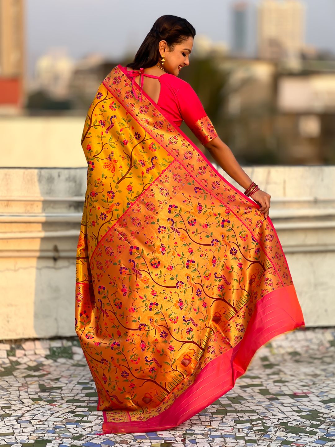 Yellow Gold Luxury Original Brocade Paithani Tissue Saree with Traditional Motifs  Meenakari Pallu Jaal Zari Woven Saree