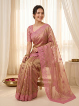 Pink Pure Organza Silk Saree Designer Party Wear Saree With Sequins Work Cutwork Border Wedding Festive Saree
