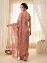 Pink Pure Organza Silk Saree Designer Party Wear Saree With Sequins Work Cutwork Border Wedding Festive Saree