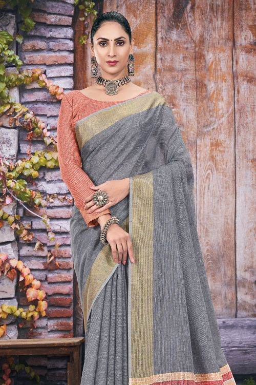 Davy Grey Linen Saree