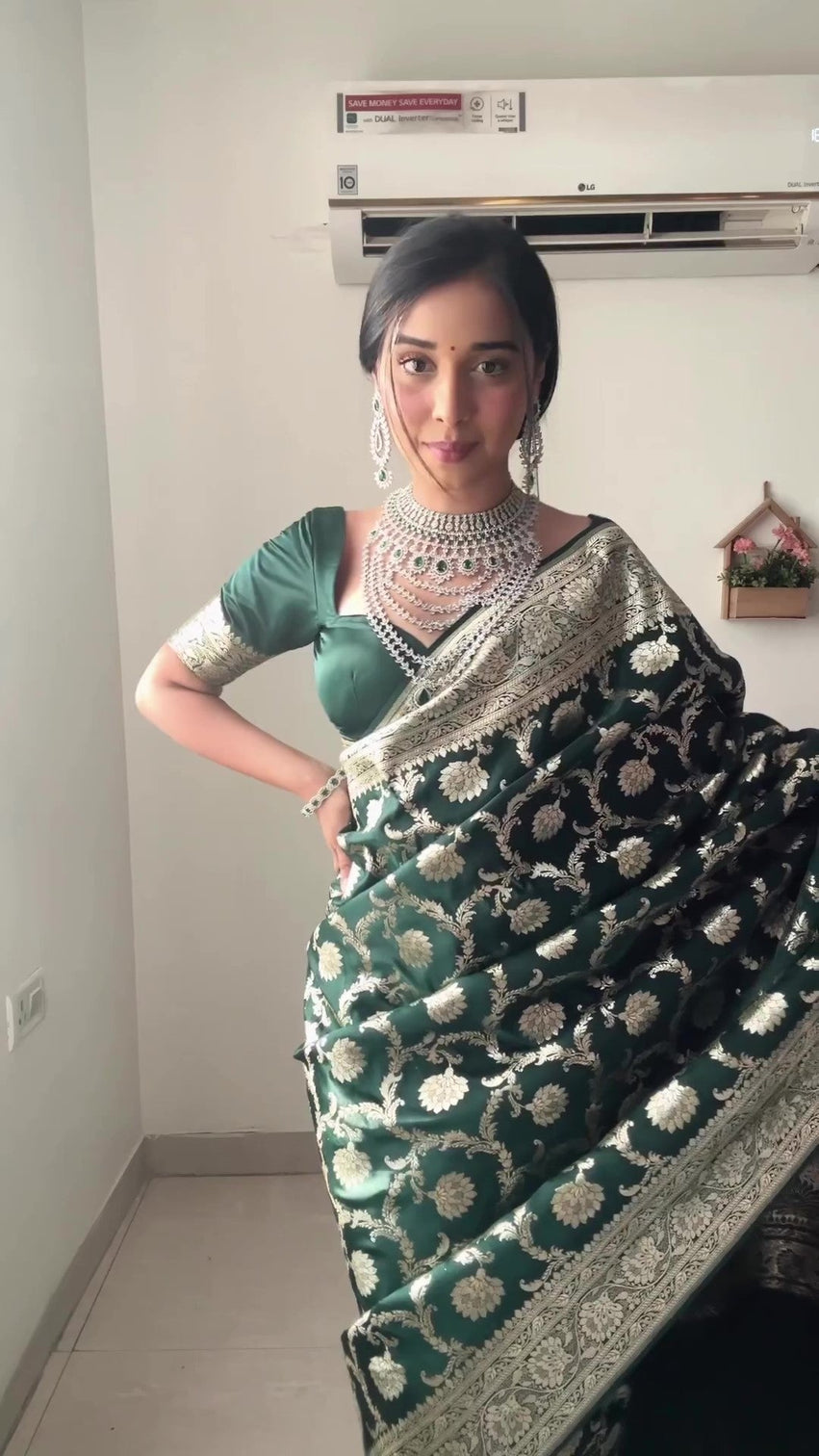 Sizzling 1-Minute Ready To Wear Green Soft Silk Saree