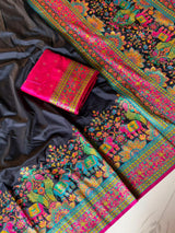Pashmina Silk Darbari Saree with Meenakari Zari Woven Border Traditional Pallu with Tassels