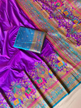 Pashmina Silk Darbari Saree with Meenakari Zari Woven Border Traditional Pallu with Tassels