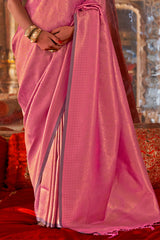Prodigal Pink Kanjivaram Silk Saree With Fairytale Blouse Piece
