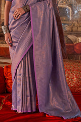Scrupulous Lavender Kanjivaram Silk Saree With Ebullience Blouse Piece