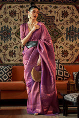 Desuetude Purple Kanjivaram Silk Saree With Ailurophile Blouse Piece